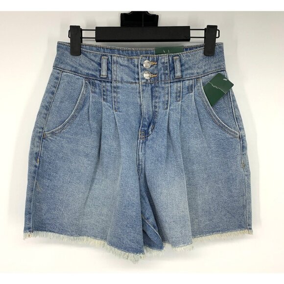 Wild Fable Shorts Blue Highest Rise A Line Pleated Bermuda Denim - Picture 4 of 12